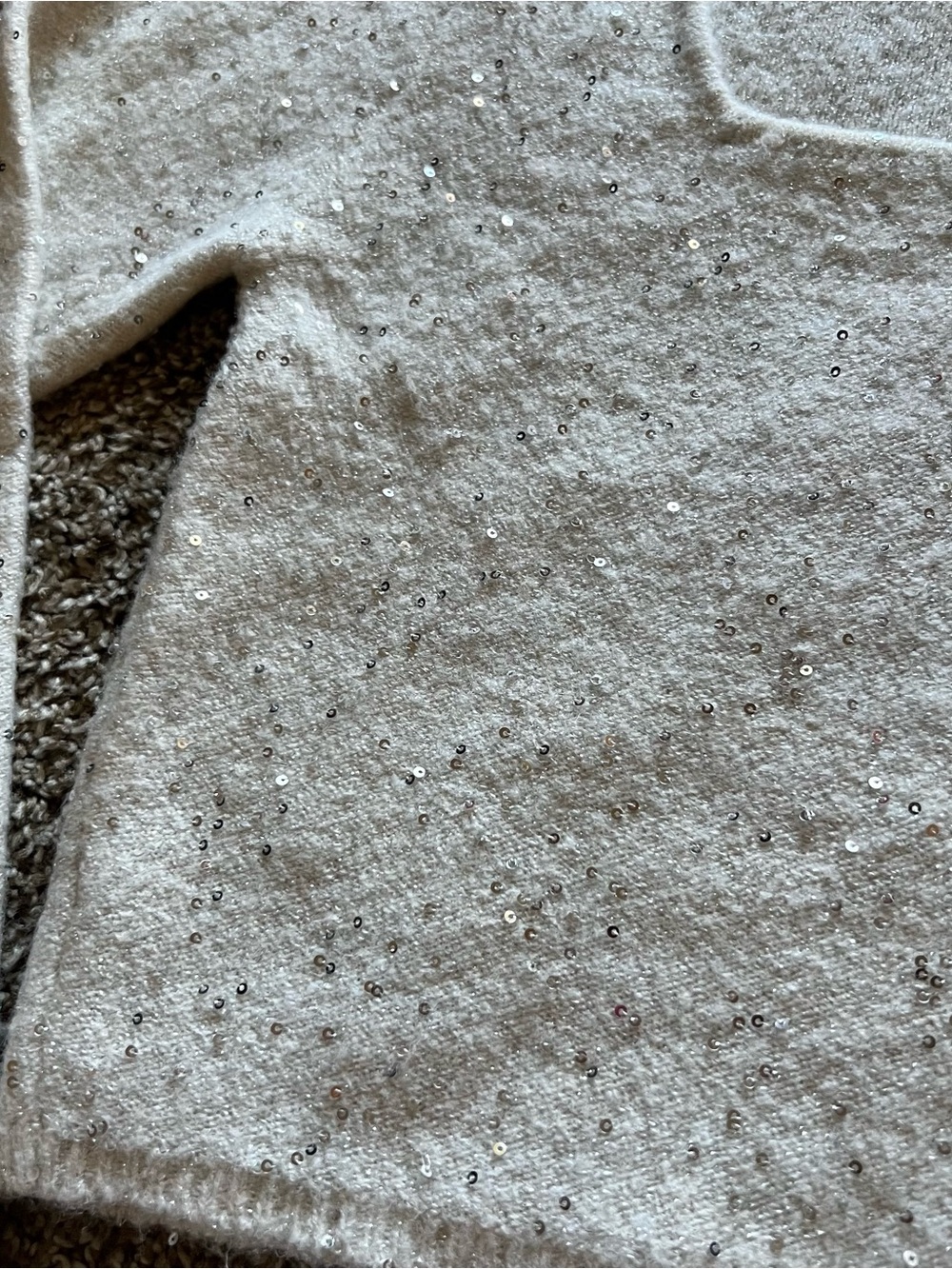 Square-Neck Sequin Knit Crop Sweater - Cream - Picture 2 of 8